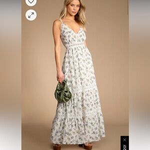 Lulus boho Fond of Frolicking White Floral Print Seersucker Maxi Dress